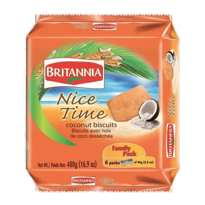Britannia Nice Time Coconut Biscuits Family Pack, 6*80 g, at Shahi Groceries