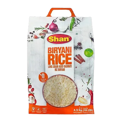Shan Biryani Rice Long Aged Basmati Orange Bag, 10 lb, at Shahi Groceries